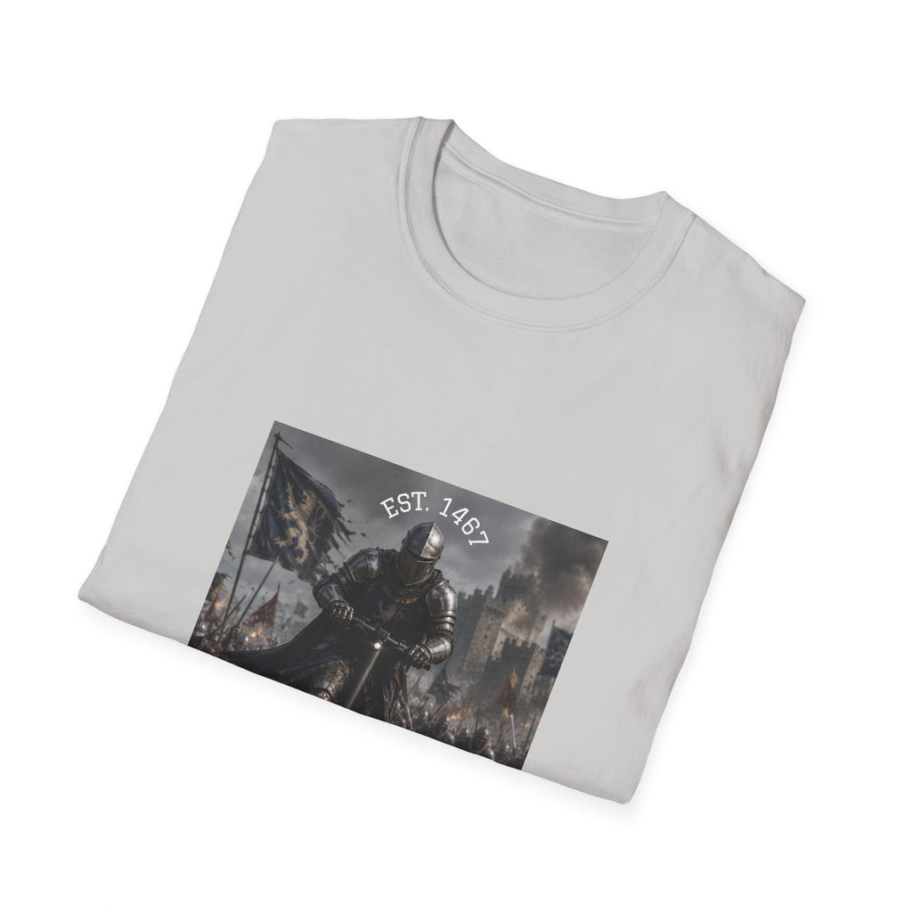 Medieval Knight Charging T-Shirt | Battle Scene, Armored Warrior
