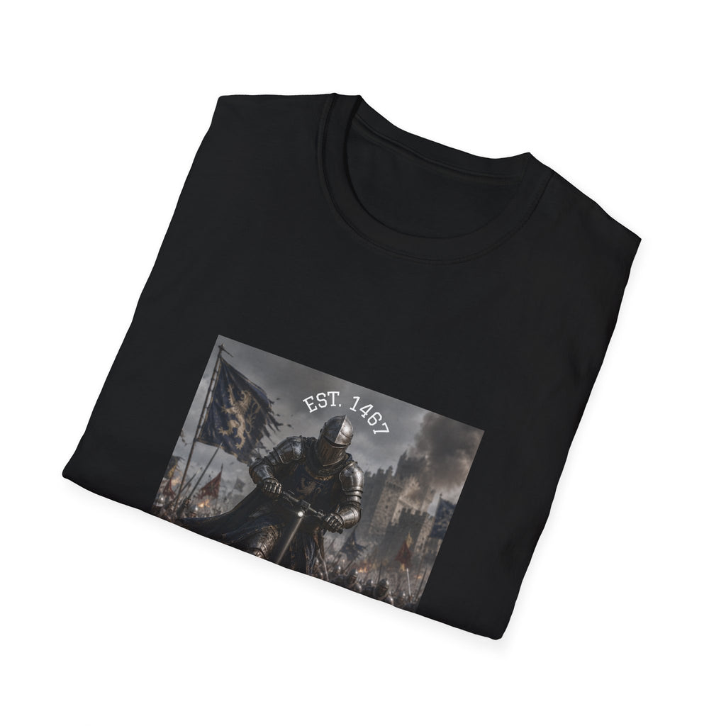 Medieval Knight Charging T-Shirt | Battle Scene, Armored Warrior